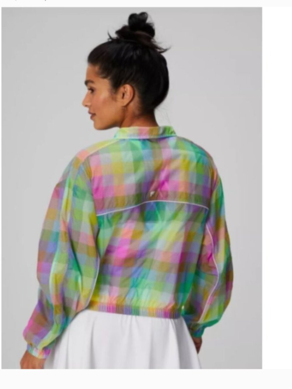 Fabletics Peyton Woven Jacket Candy Check Full Zip Active Sporty Athletic size M - Picture 2 of 9